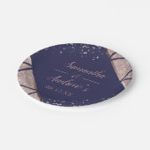 Royal Navy Blue Rose Gold Confetti Glitzer Wedding Pappteller (Schrägansicht)