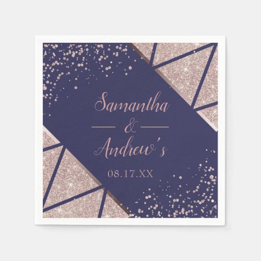 Royal Navy Blue Rose Gold Confetti Glitzer Wedding Serviette (Vorderseite)