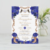 Royal Navy Blue Rose Western Charro Quinceañera Einladung (Stehend Vorderseite)