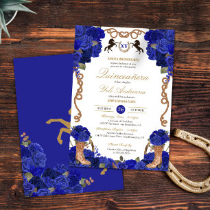 Royal Navy Blue Rose Western Charro Quinceañera Einladung