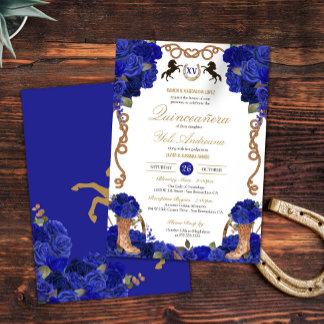 Royal Navy Blue Rose Western Charro Quinceañera Einladung