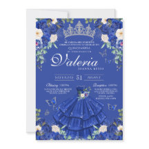 Royal Navy Blue Rosen Butterfly Silver Quinceanera