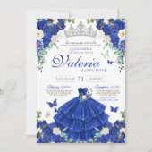 Royal Navy Blue Silver Butterfly Princess Birthday Einladung (Vorderseite)