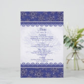 Royal Navy Blue Snowflake Winter Wedding Menu Card (Stehend Vorderseite)