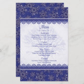 Royal Navy Blue Snowflake Winter Wedding Menu Card (Vorne/Hinten)