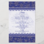 Royal Navy Blue Snowflake Winter Wedding Menu Card (Vorderseite)