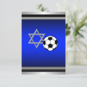 Royal Navy Blue Soccer Thema Bar Mitzvah Karte (Stehend Vorderseite)