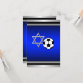 Royal Navy Blue Soccer Thema Bar Mitzvah Karte (Vorderseite/Rückseite Beispiel)