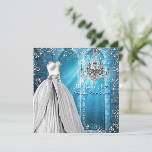 Royal Navy Blue White Quinceanera Einladung (Stehend Vorderseite)