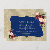 Royal Navy Blues Floral Gold Save the Date (Vorne/Hinten)