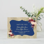 Royal Navy Blues Floral Gold Save the Date (Stehend Vorderseite)