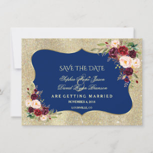 Royal Navy Blues Floral Gold Save the Date
