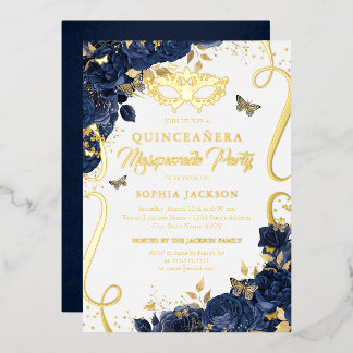 Royal Navy Masquerade Butterfly Quinceanera Folieneinladung
