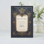 Royal Navy Moody Celestial Medieval Crest  Save The Date (Stehend Vorderseite)