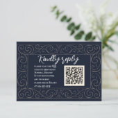 Royal Navy QR Code Wedding RSVP Card Karte (Stehend Vorderseite)
