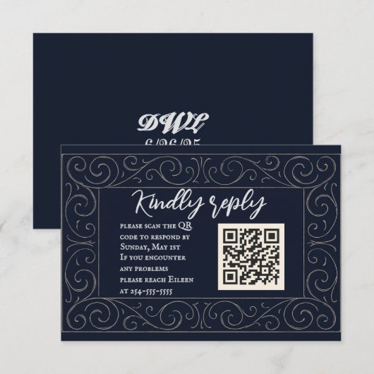Royal Navy QR Code Wedding RSVP Card Karte (Vorne/Hinten)
