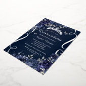 Royal Navy Scroll Floral Butterfly Quinceanera Folieneinladung (Gedreht)