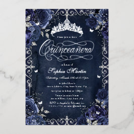 Royal Navy Silver Butterfly Rosen Quinceanera Folieneinladung
