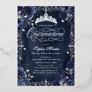Royal Navy Silver Butterfly Rosen Quinceanera Folieneinladung