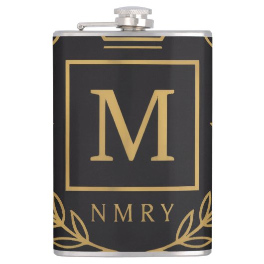 "Royal NMKY-Emblem – Monogramm-M-Wappen-Design" Flachmann (Vorderseite)