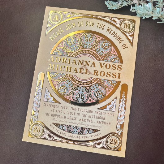 Royal Nouveau: Real Gold Foil Wedding Einladung