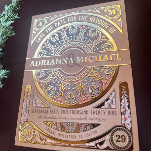 Royal Nouveau Real Goldmedaille Save the Date Folie Einladungspostkarte