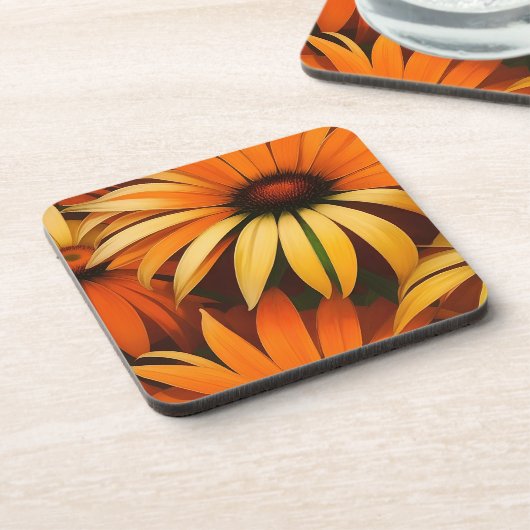 Royal Orange Coneflowers Getränkeuntersetzer (Linke Seite)