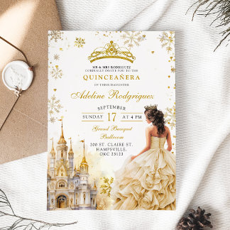 Royal Palace Gold Champagne Quinceanera Birthday Einladung