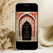 Royal Palace Red Arch Foto Black Indian Wedding Einladung