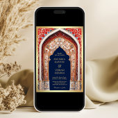 Royal Palace Red Arch Foto Blue Indian Wedding Einladung