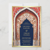 Royal Palace Red Arch Foto Blue Indian Wedding Einladung (Vorderseite)