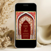 Royal Palace Red Arch Foto Maroon Indian Wedding Einladung