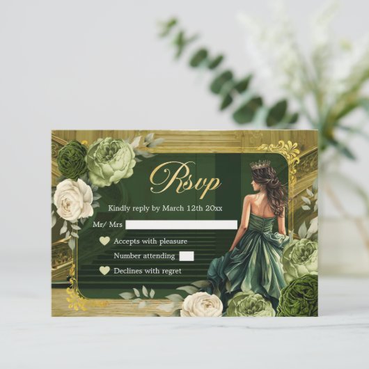 Royal Palace Sage und Hunter Green MiS Quince UAWG RSVP Karte (Stehend Vorderseite)