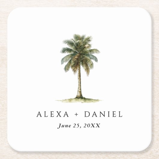 Royal Palm Tree Tropical Wedding Rechteckiger Pappuntersetzer (Vorderseite)