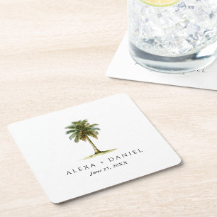 Royal Palm Tree Tropical Wedding Rechteckiger Pappuntersetzer