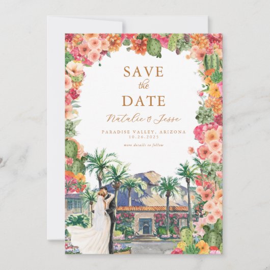 Royal Palms Bespoke Illustrierte Hochzeit Save The Date (Vorderseite)