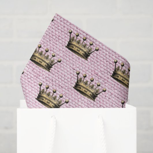 Royal Pattern Gold Kronen Pink Linen Princess Chic Seidenpapier (Geschenktüte)