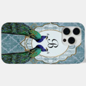 Royal Peacock (blau) Monogram iPhone Case (Rückseite (Horizontal))