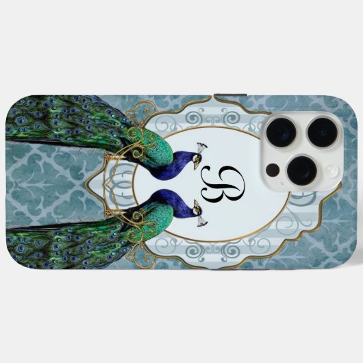Royal Peacock (blau) Monogram iPhone Case (Rückseite (Horizontal))