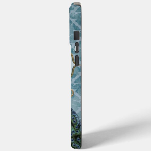 Royal Peacock (blau) Monogram iPhone Case (Rückseite / Links)