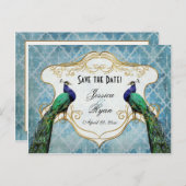 Royal Peacock Blue Save the Date Postcard Ankündigungspostkarte (Vorne/Hinten)