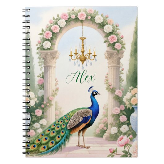 "Royal Peacock Garden" Personalized Spiral Noteboo Notizblock (Vorderseite)