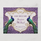 Royal Peacock (Lila) Save the Date Postkarte (Vorderseite)