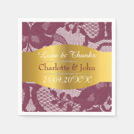 Royal Personalisiert Golden Burgundy Lace Wedding Serviette