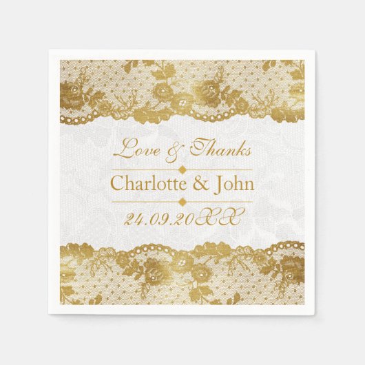 Royal Personalisiert Golden White Lace Wedding Serviette (Vorderseite)