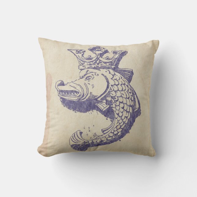 Royal Pike Vintag Illustration Throw Kissen (Vorderseite)