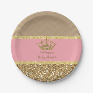Royal Pink and gold Plate 4 Kinderdusche, Geburtst Pappteller