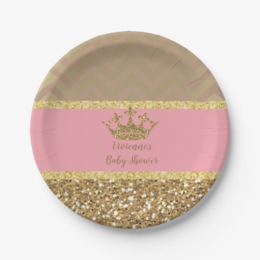 Royal Pink and gold Plate 4 Kinderdusche, Geburtst Pappteller (Vorderseite)