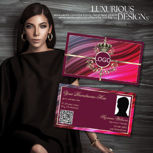 Royal Pink Burgundy Gold Crown Logo Foto QR Code Visitenkarte