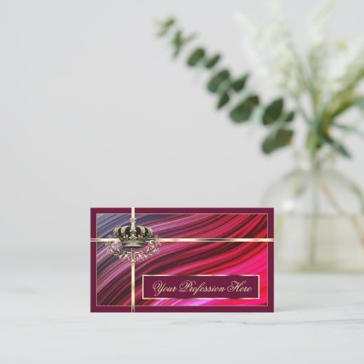 Royal Pink Burgundy Gold Crown Luxury und Nobly Visitenkarte (Stehend Vorderseite)